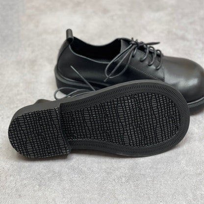 Women Retro Round Toe Lace-up Leather Shoes