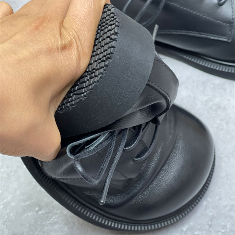 Women Retro Round Toe Lace-up Leather Shoes