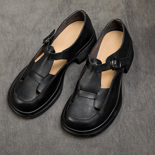 Women Round Toe French Style Loafers Leather Shoes
