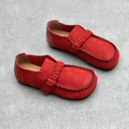 Women Ruched Stitched Square Toe Velcro Flats