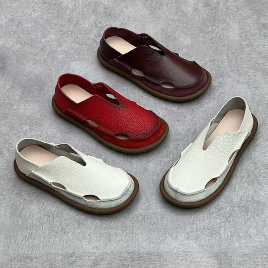 Women Slip-on Hollow-out Leather Flat Shoes