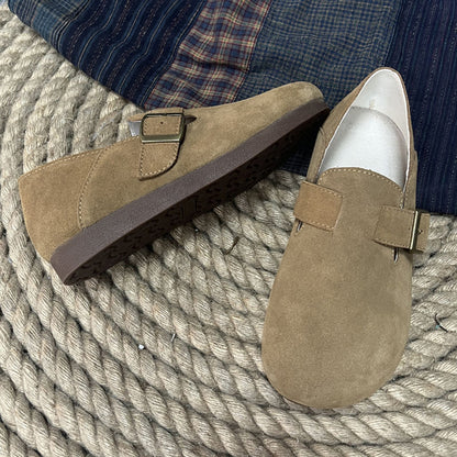 Women Suede Pea Shoes With Buckle