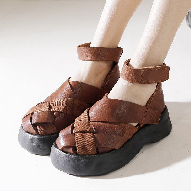 Woven Leather Platform Sandals