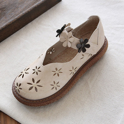 Appliqued Platform Hollow-Out Leather Shoes