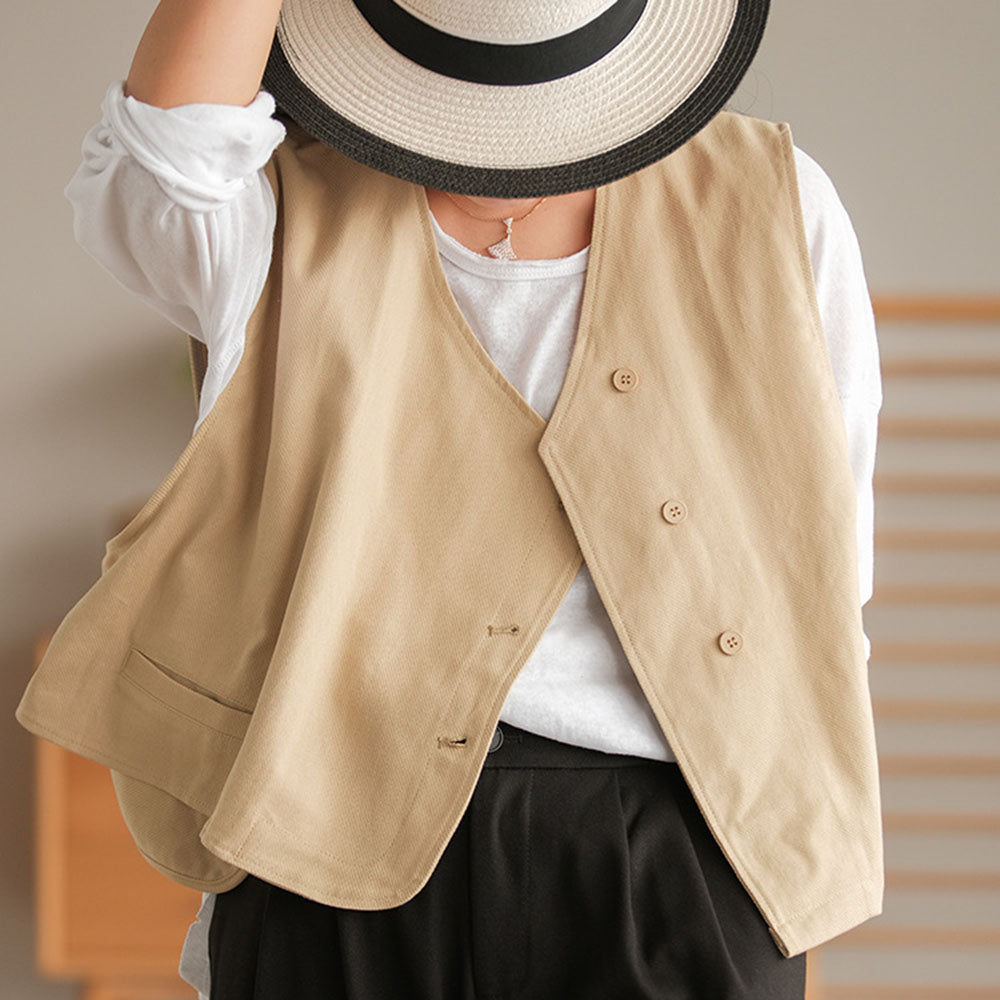 Asymmetrical Button Up Solid Casual Vest – Retrosia