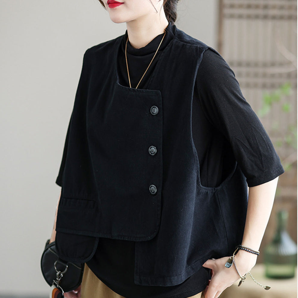 Asymmetrical Button Up Solid Casual Vest – Retrosia