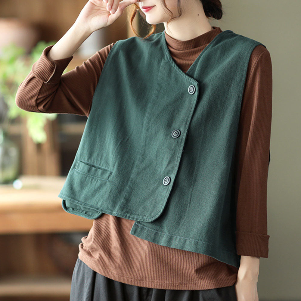 Asymmetrical Button Up Solid Casual Vest – Retrosia