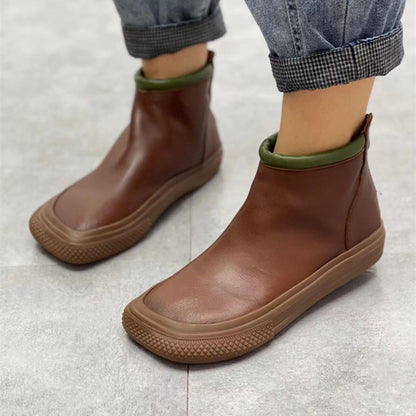 Autumn Retro Square Toe Rear Zipper Ankle Boots