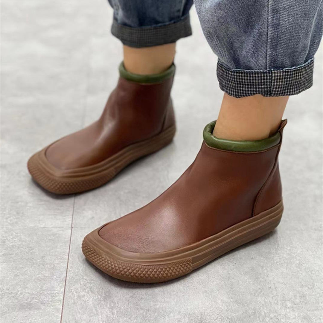 Autumn Retro Square Toe Rear Zipper Ankle Boots