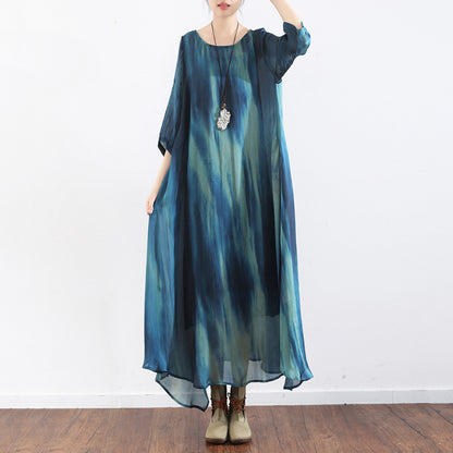 Blue Gradient 3/4 Sleeve Dress - Luckyback