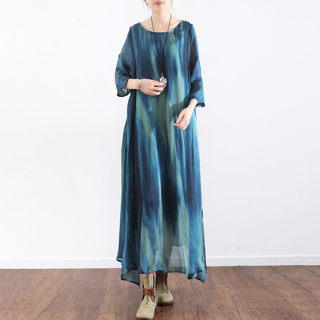 Blue Gradient 3/4 Sleeve Dress - Luckyback