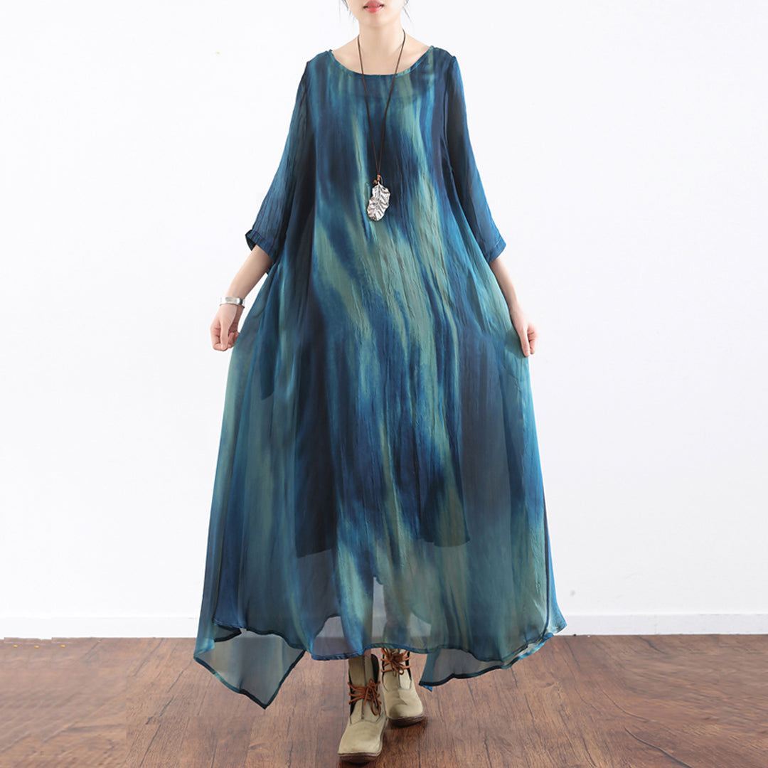 Blue Gradient 3/4 Sleeve Dress - Luckyback