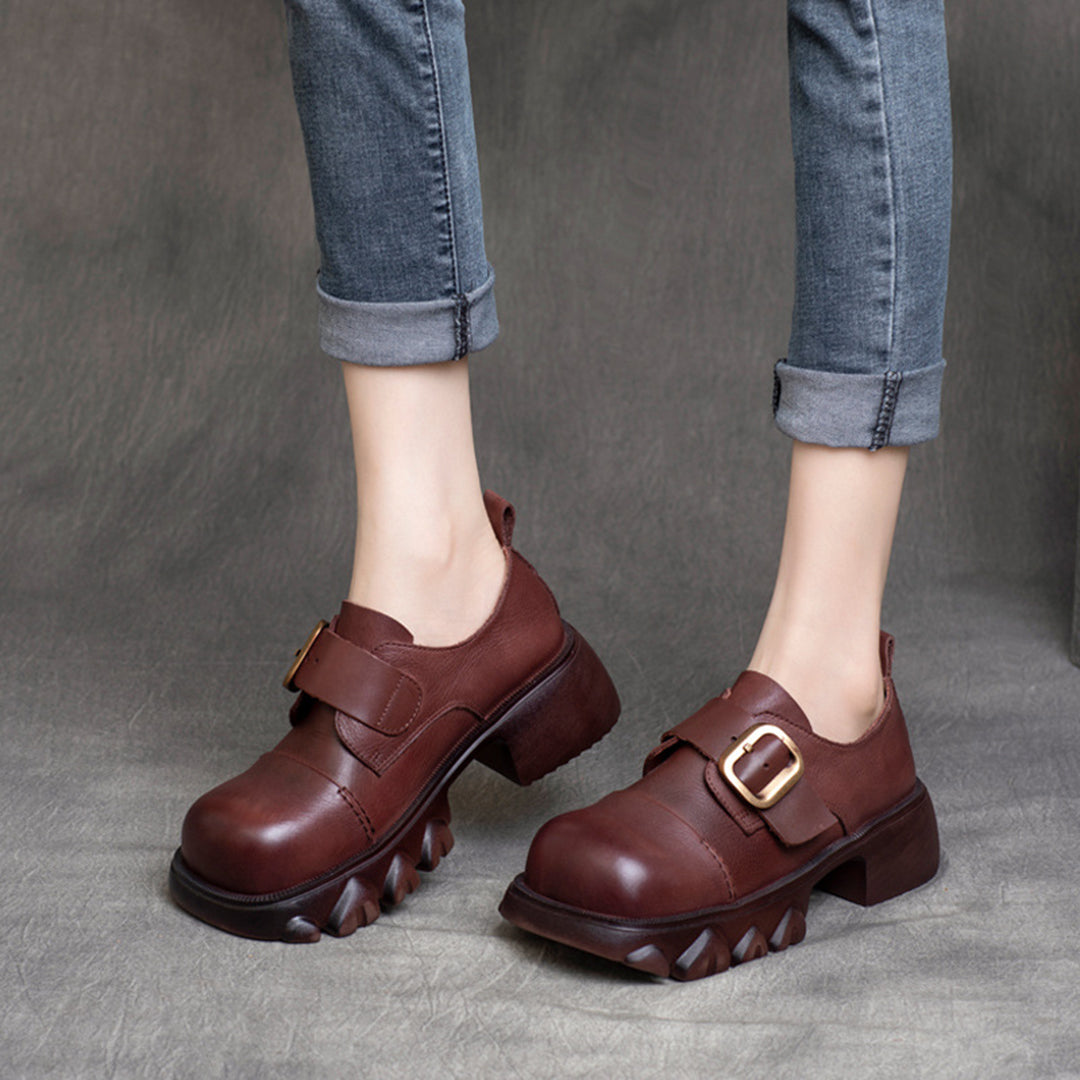 British Style Buckle Leather Shoes - Luckyback