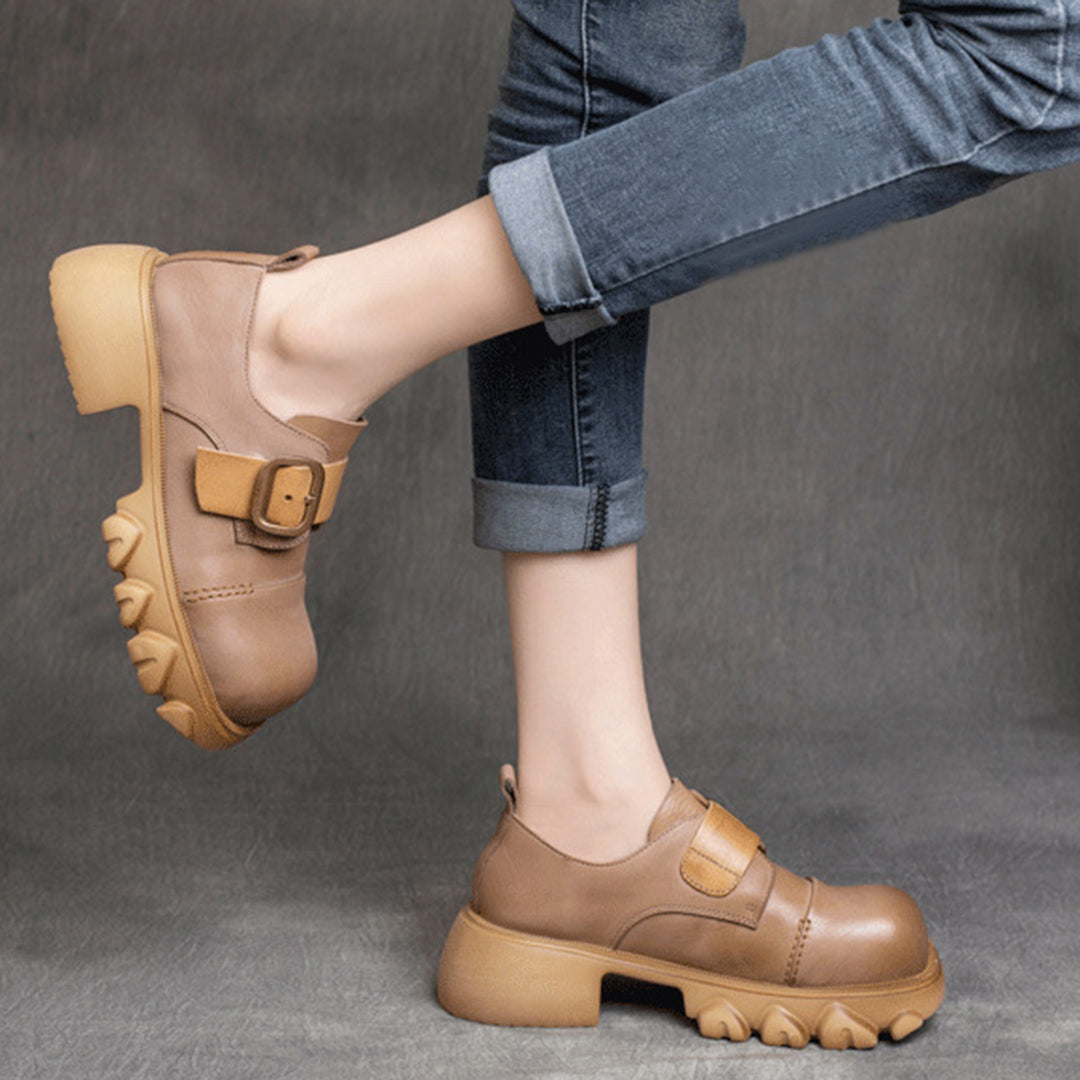 British Style Buckle Leather Shoes - Luckyback
