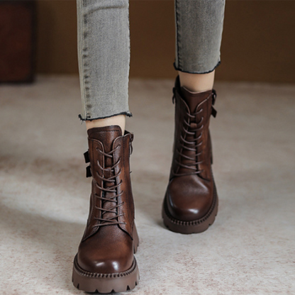 British Style Buckle Mid-Calf Boots - Luckyback