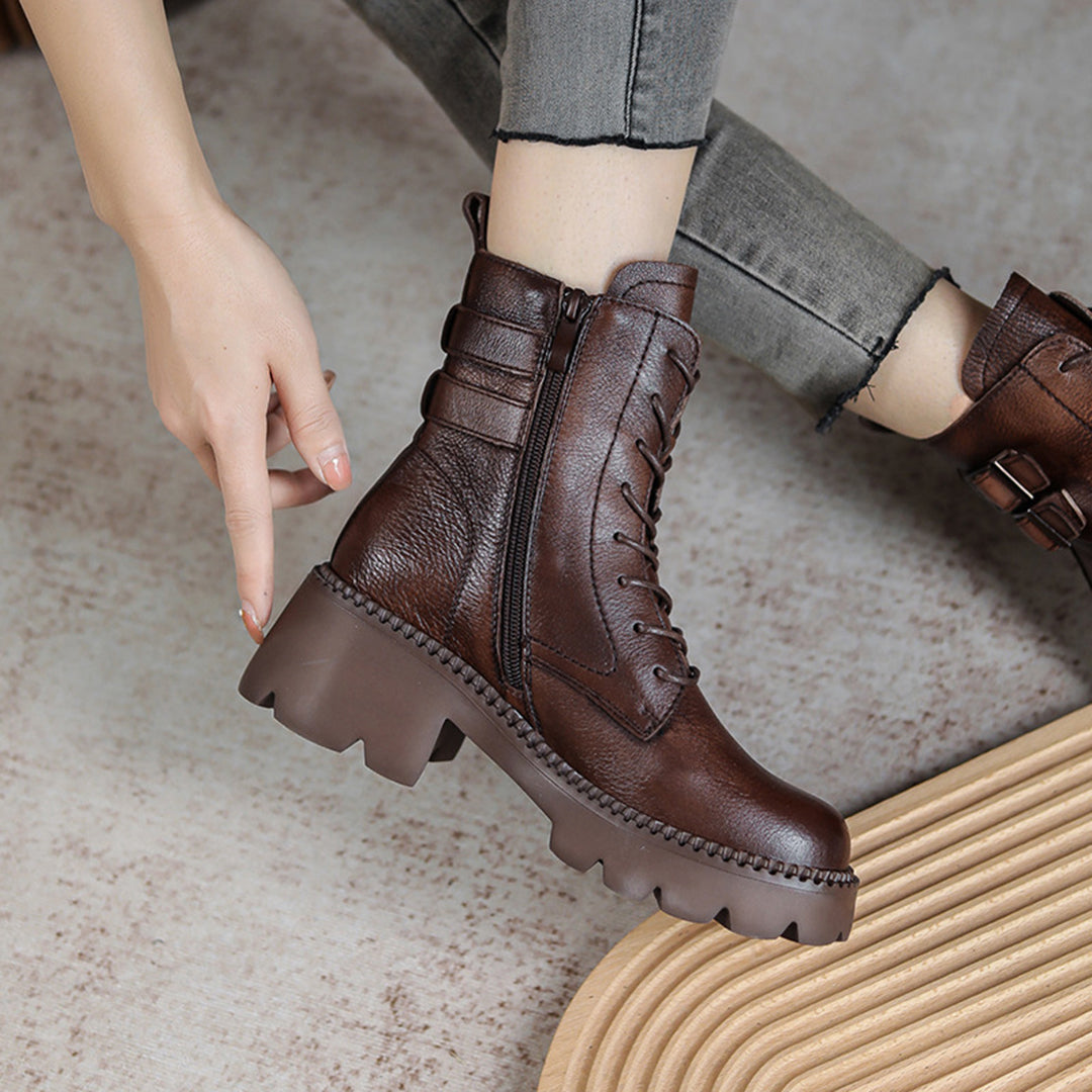 British Style Buckle Mid-Calf Boots - Luckyback