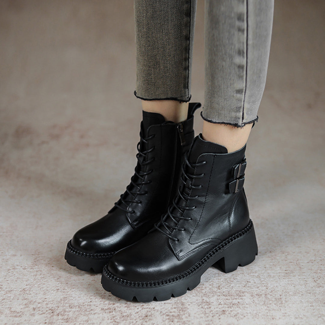 British Style Buckle Mid-Calf Boots - Luckyback