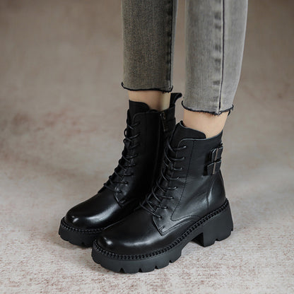 British Style Buckle Mid-Calf Boots - Luckyback