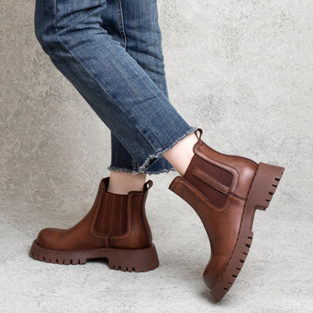 British Style Cowhide Elastic Martin Boots