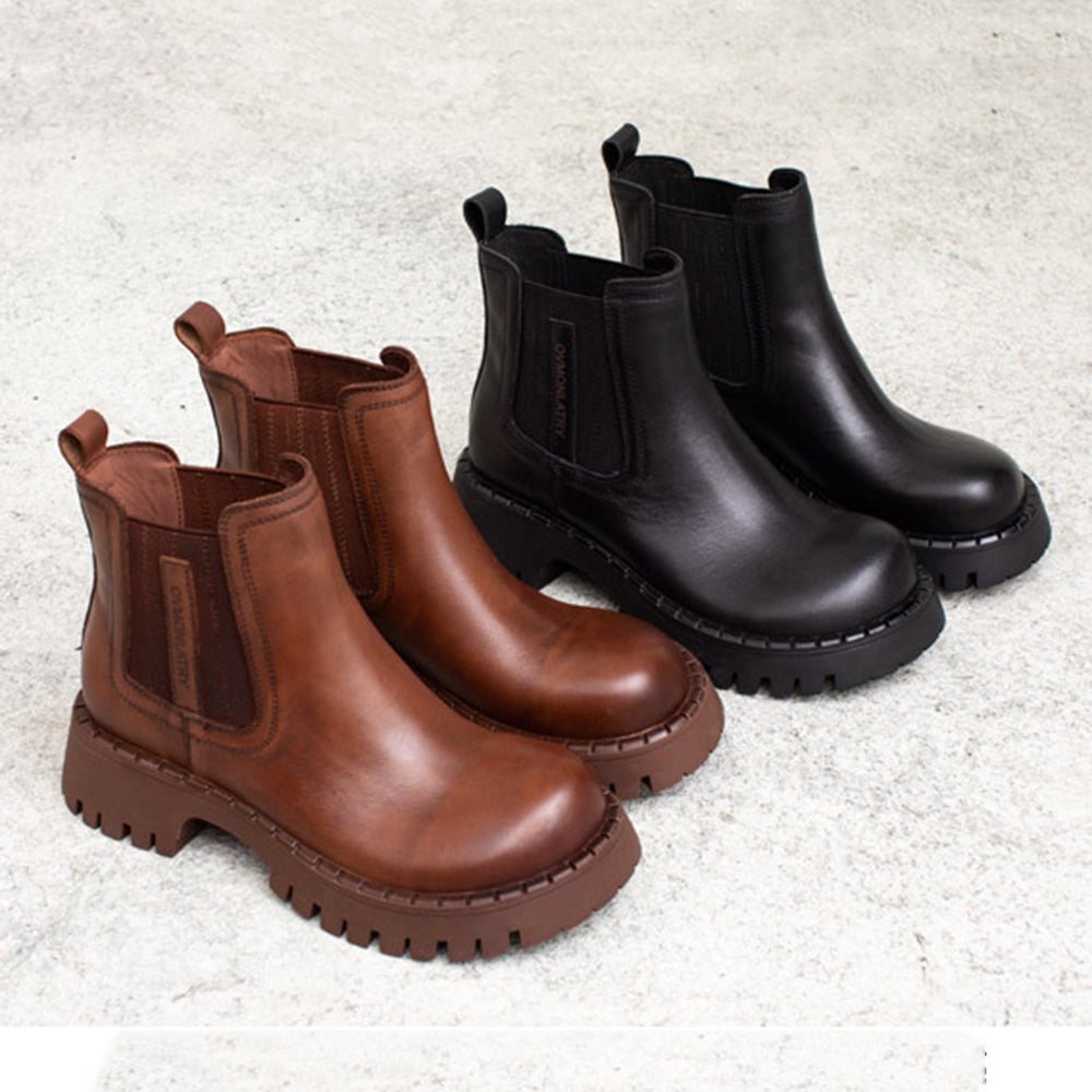 British Style Cowhide Elastic Martin Boots