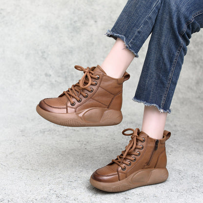 British Style Cowhide Round Toe Ankle Boots