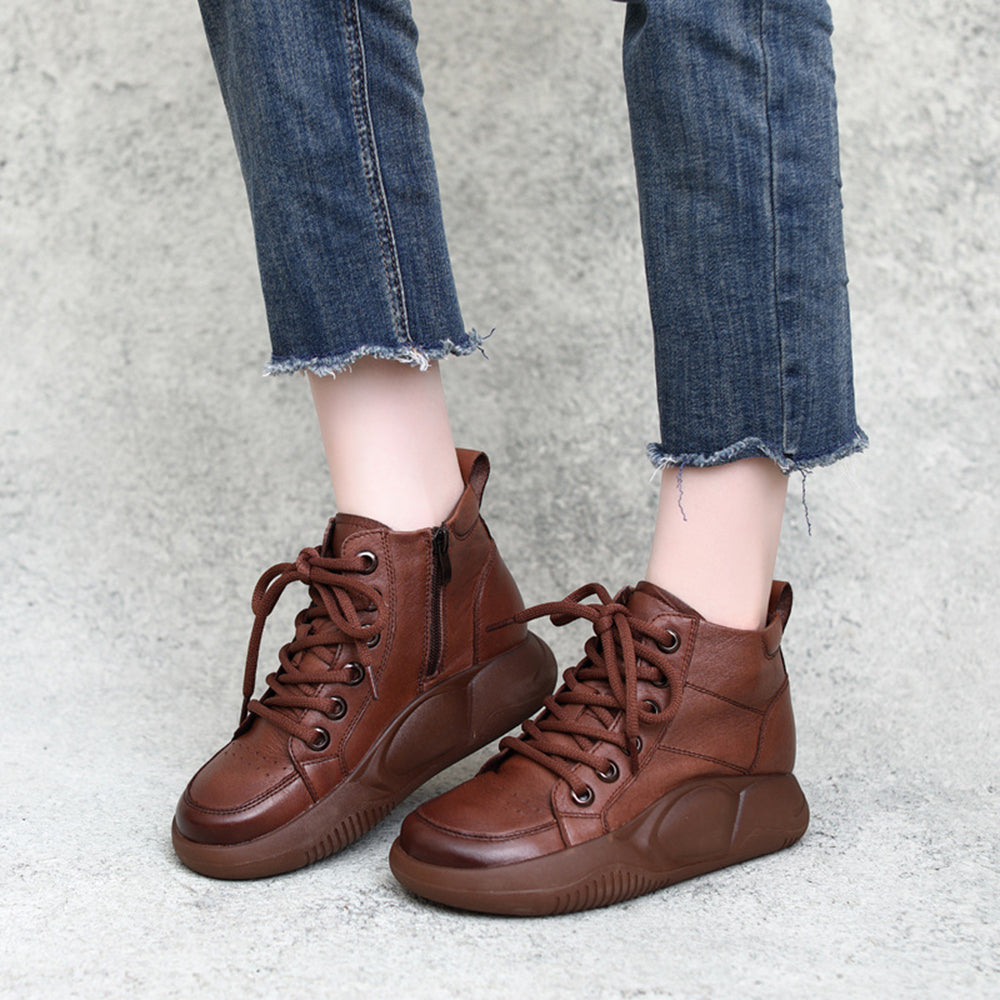British Style Cowhide Round Toe Ankle Boots
