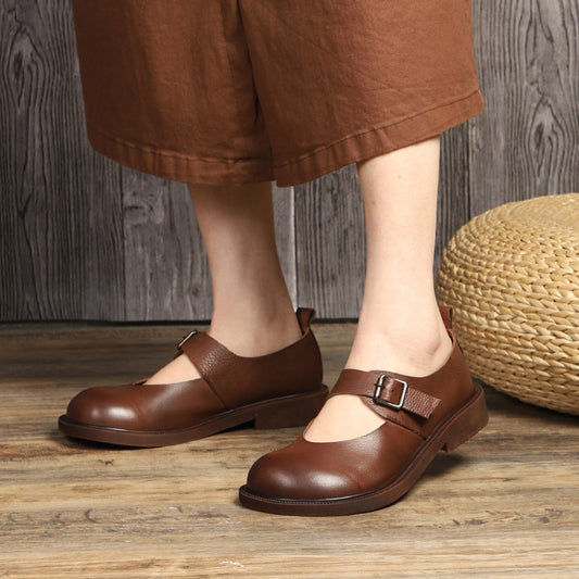 British Style Leather Mary Jane Shoes With Buckle