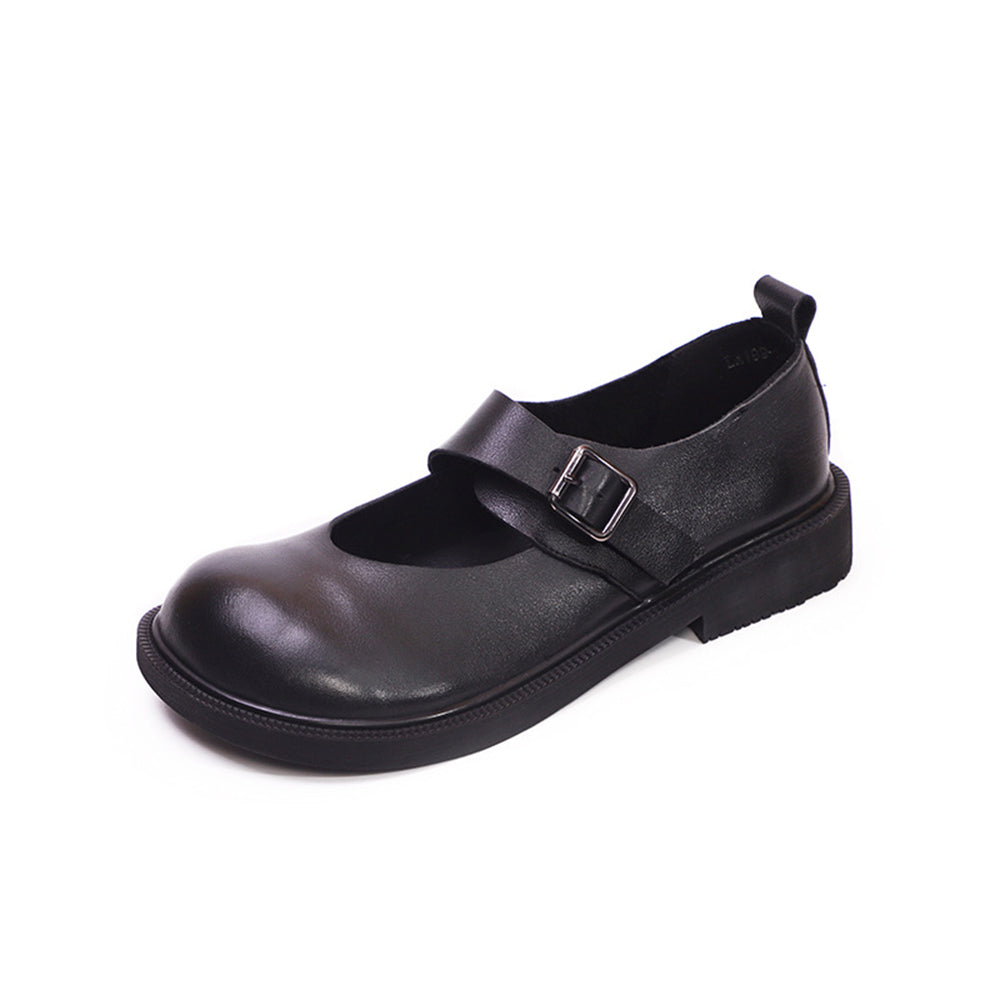 British Style Leather Mary Jane Shoes With Buckle