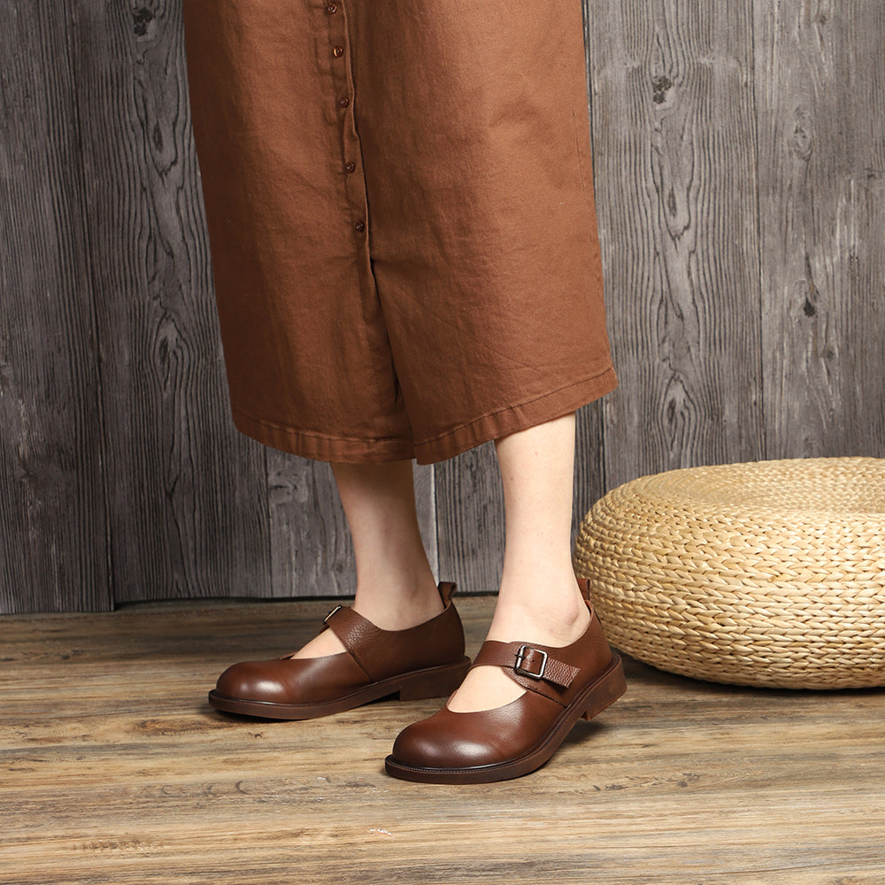 British Style Leather Mary Jane Shoes With Buckle