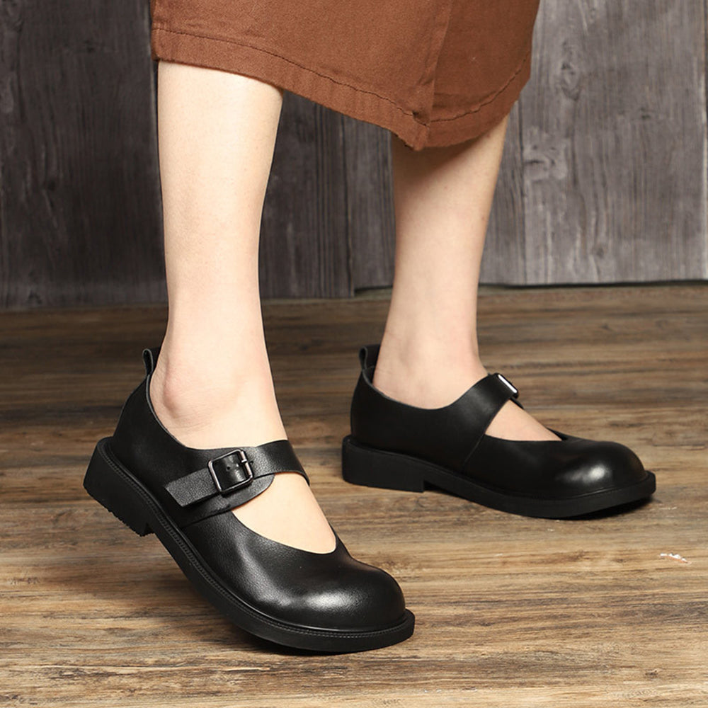 British Style Leather Mary Jane Shoes With Buckle