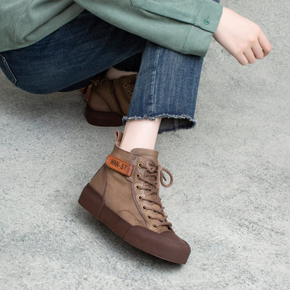 British Style Round Toe Lace-up Soft Boots