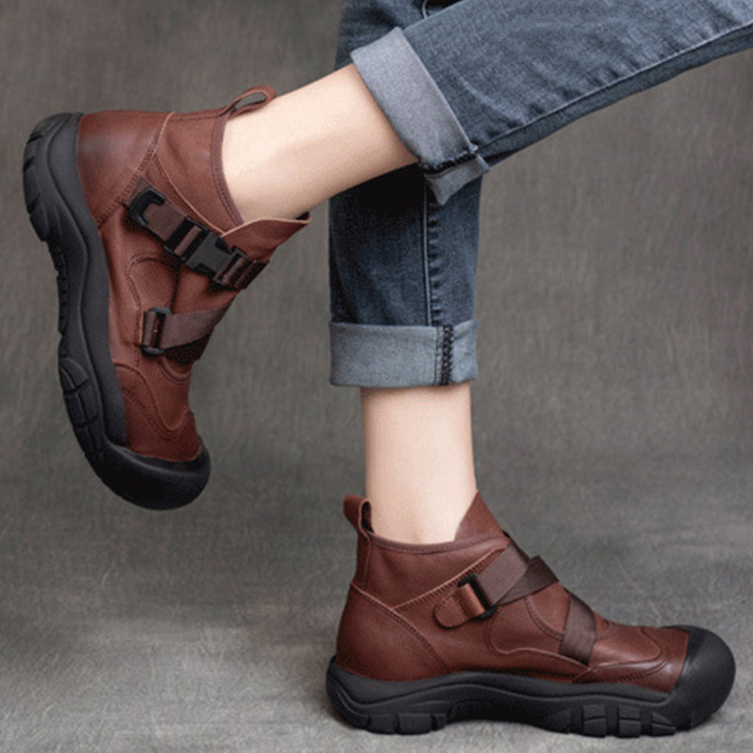Buckle Accents Casual Leather Shoes - Luckyback