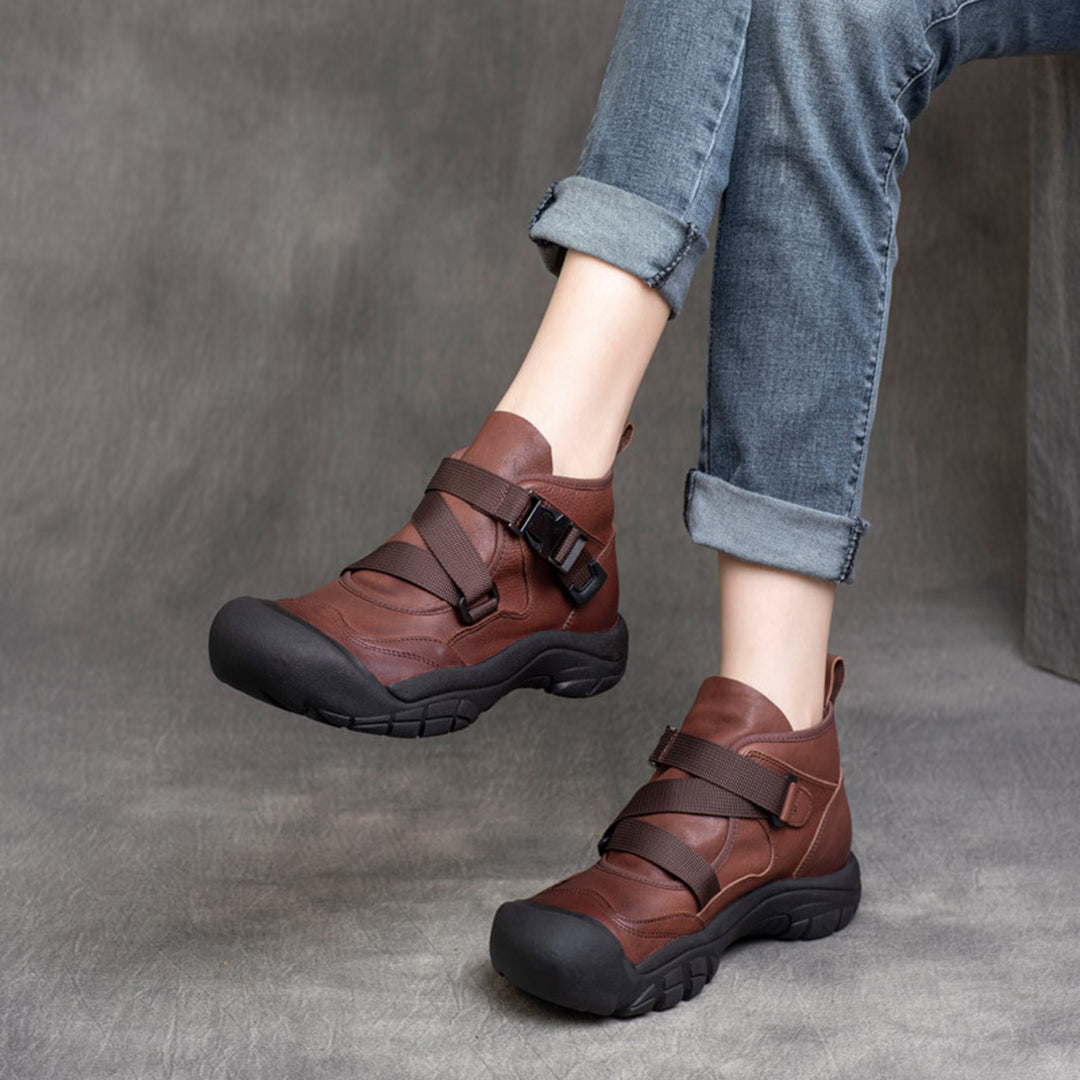 Buckle Accents Casual Leather Shoes - Luckyback