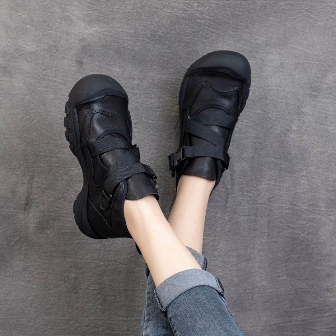 Buckle Accents Casual Leather Shoes - Luckyback
