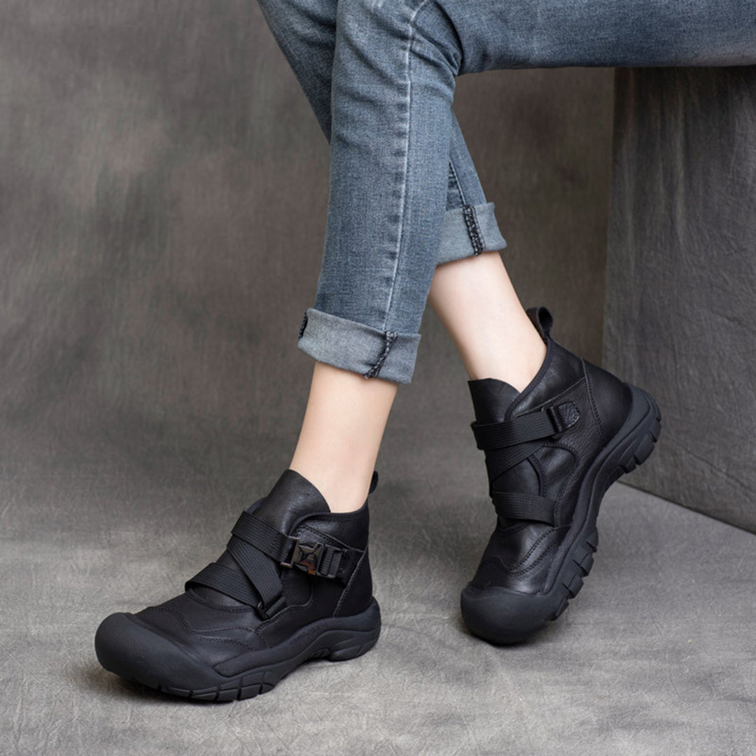 Buckle Accents Casual Leather Shoes - Luckyback