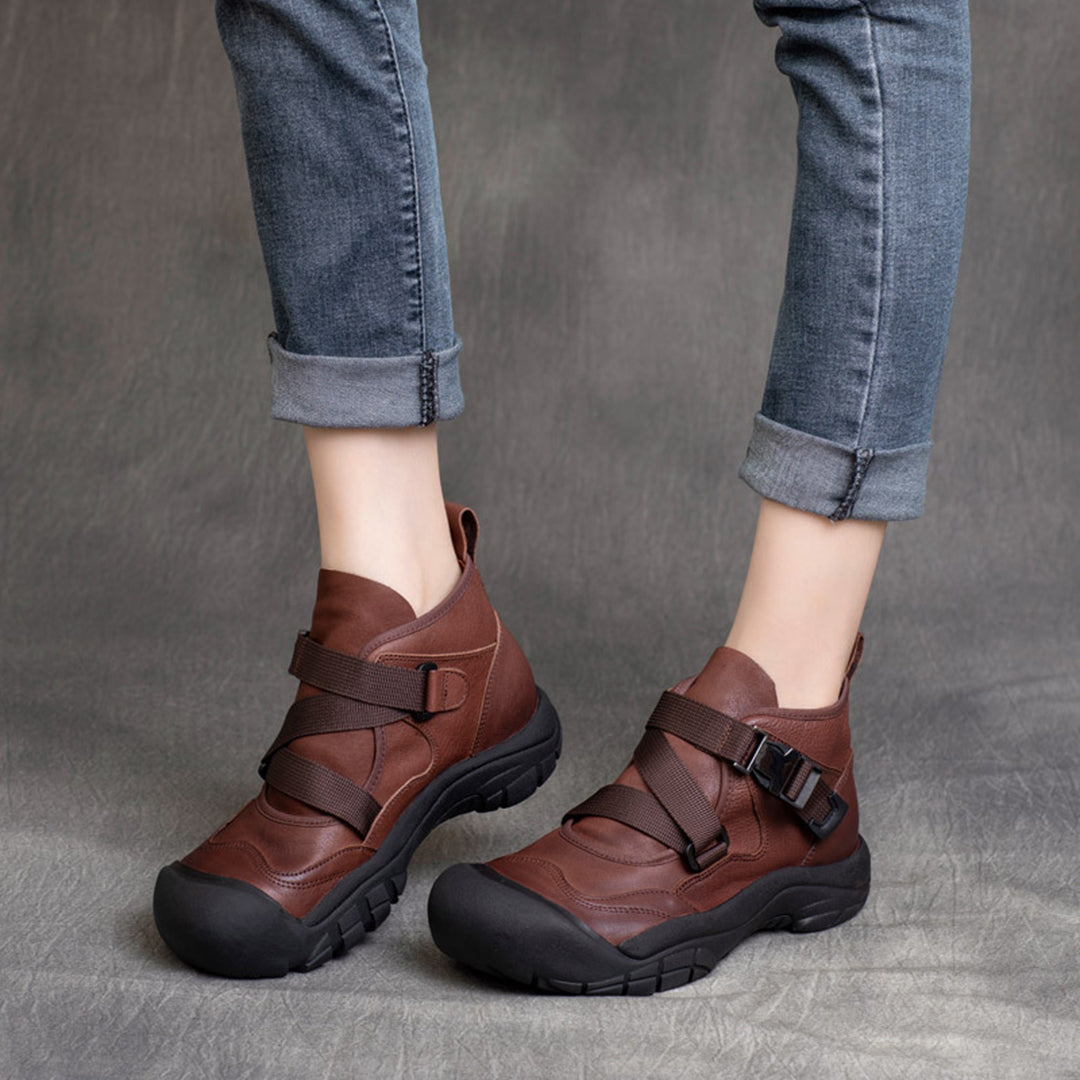 Buckle Accents Casual Leather Shoes - Luckyback