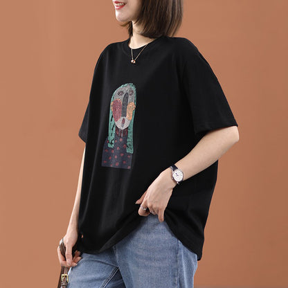 Cartoon Printed Loose Fit Casual T-Shirt - Luckyback