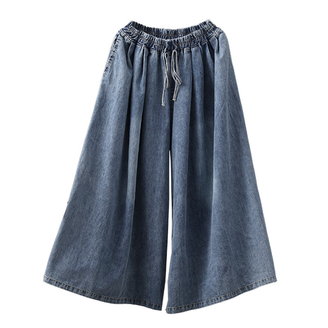 Casual Blue Shift Wide Leg Denim Pants - Luckyback