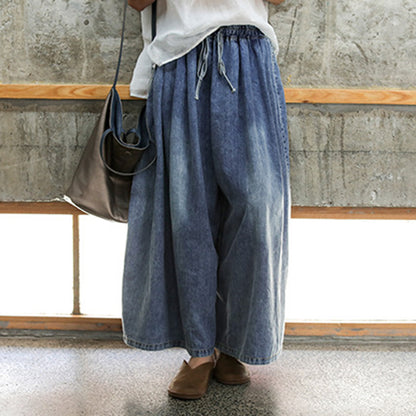 Casual Blue Shift Wide Leg Denim Pants - Luckyback