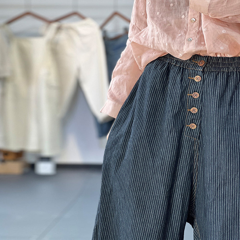 Casual Front Buttoned Wide-Leg Pants