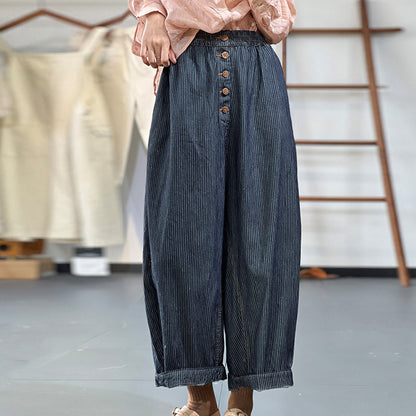 Casual Front Buttoned Wide-Leg Pants