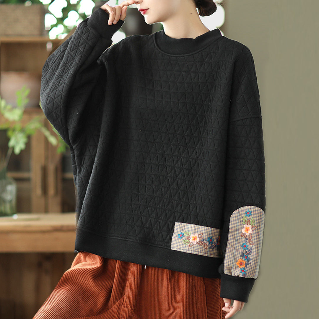 Casual Oversized Embroidered Patched Sweatshirt - Luckyback
