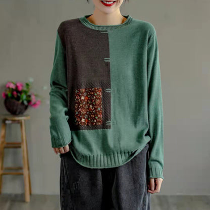 Color-Block Design Knitted Sweater - Luckyback
