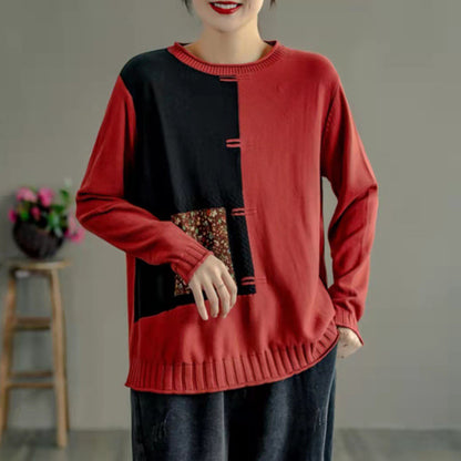 Color-Block Design Knitted Sweater - Luckyback