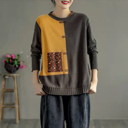 Color-Block Design Knitted Sweater - Luckyback