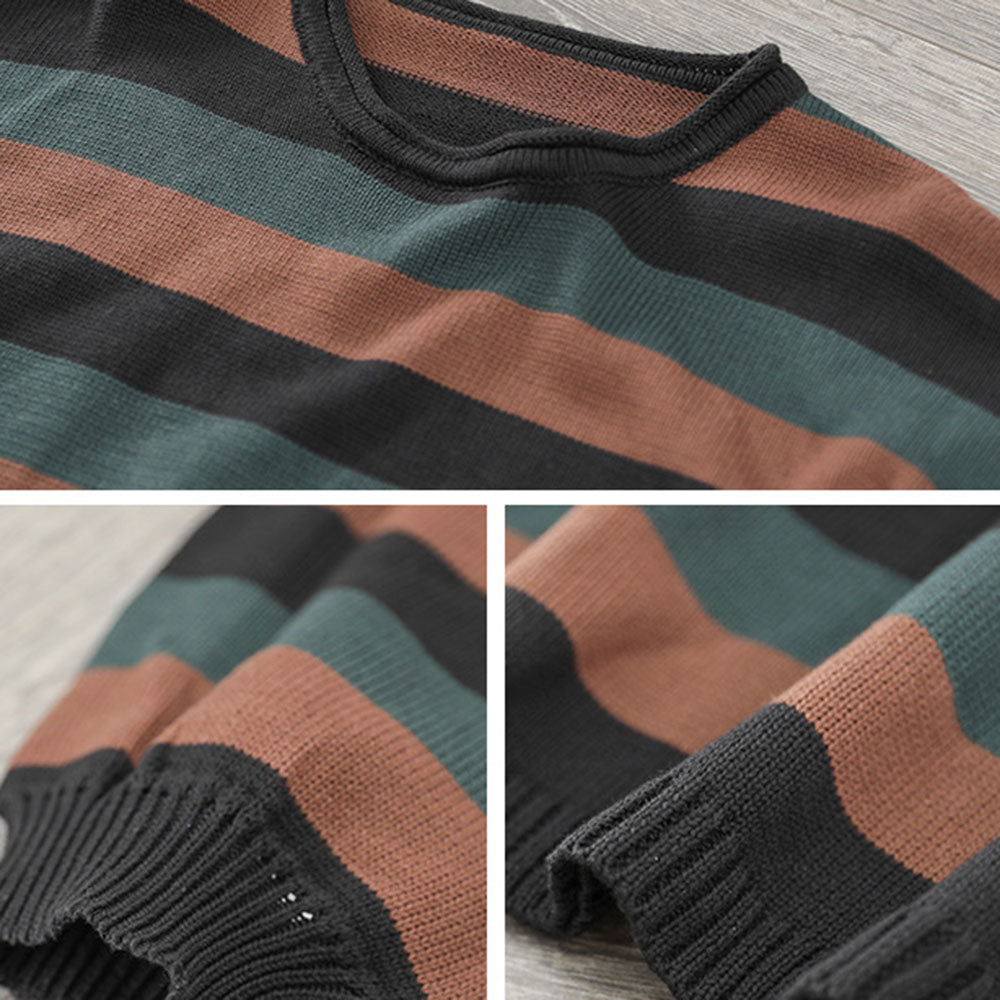 Color-block Striped Long Sleeve Knitted Blouse