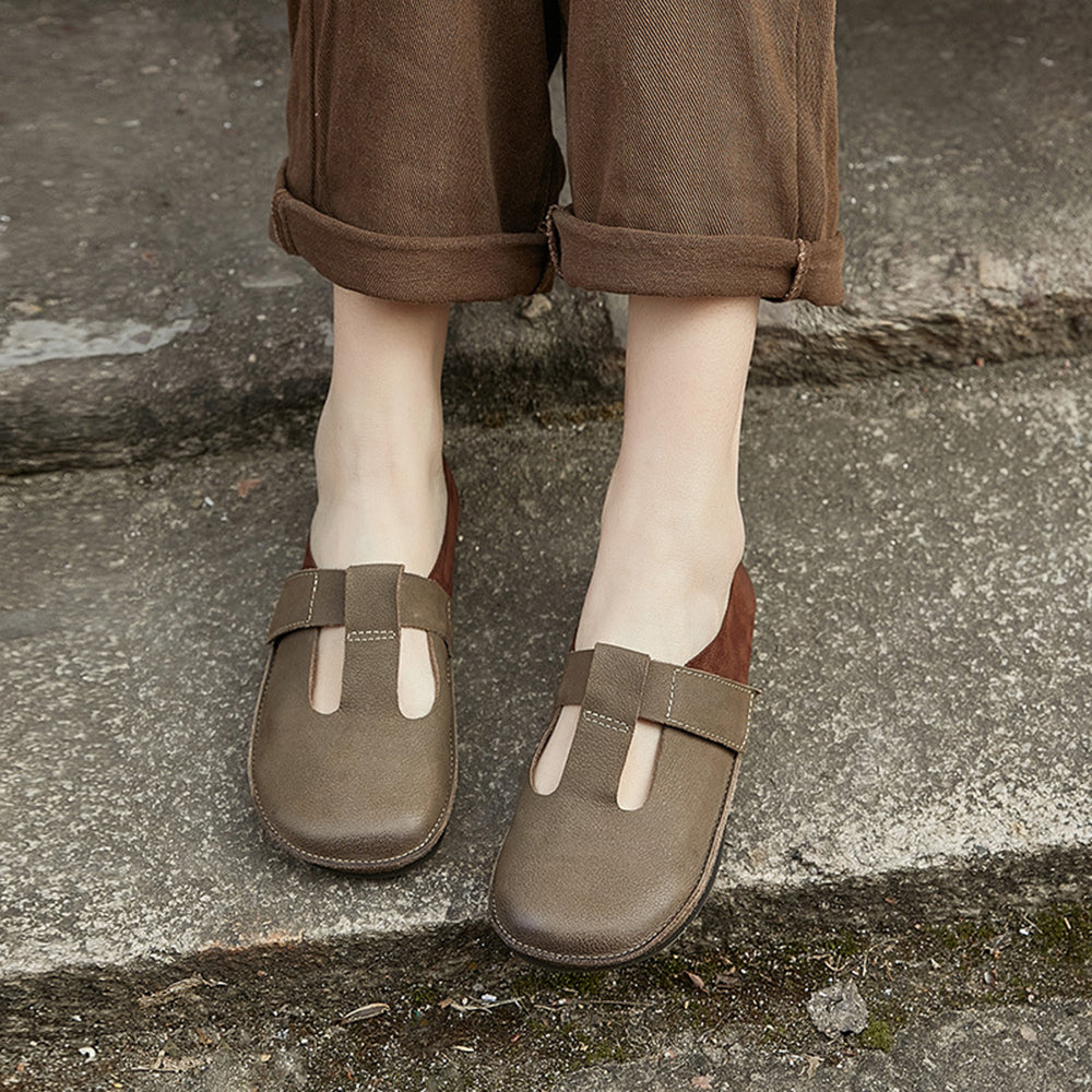 Women Artsy Colorblock Leather Spliced Flat Shoes main image 0