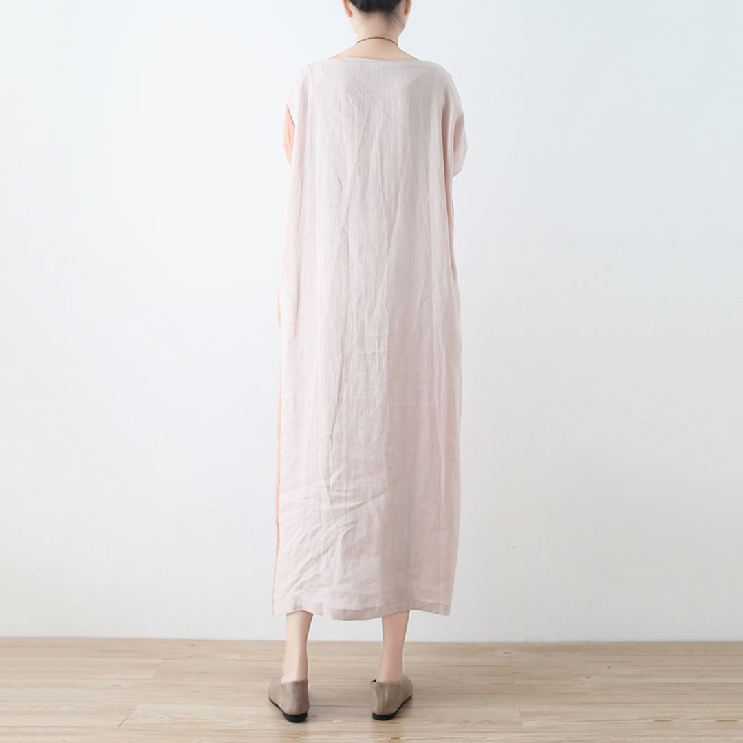 Color Block Linen Loose Fitting Dress - Luckyback