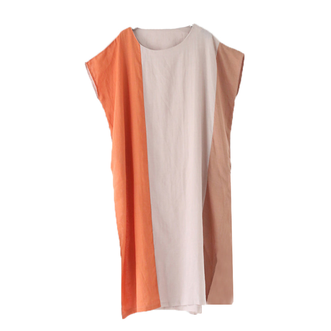 Color Block Linen Loose Fitting Dress - Luckyback