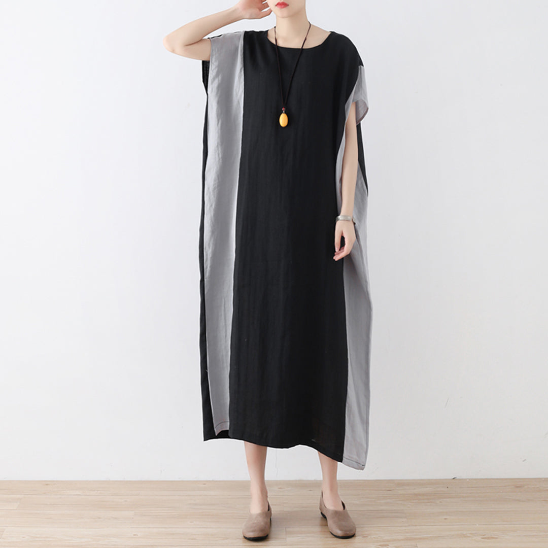 Color Block Linen Loose Fitting Dress - Luckyback